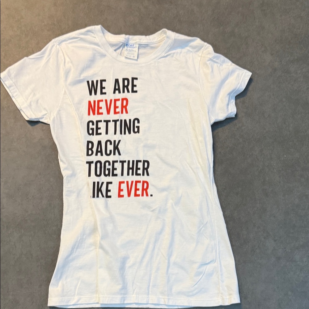 Port and Company Taylor Swift White Tee with Black and Red Text